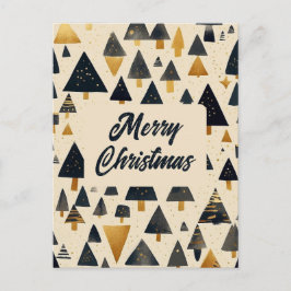 Cartão Postal Ouro Árvore de Férias Negra Saudação de Natal Feli