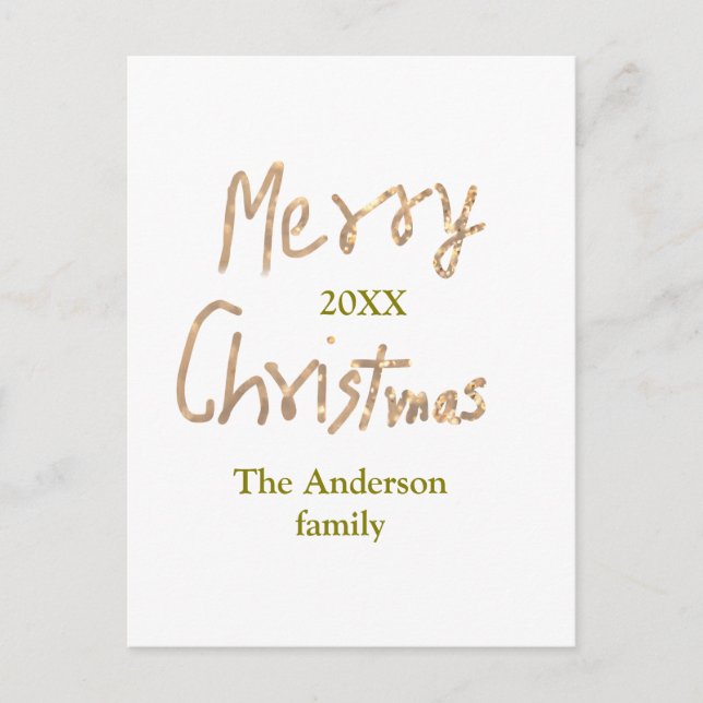 Cartão Postal Ouro brilho alegre natal adiciona nome de família  (Frente)