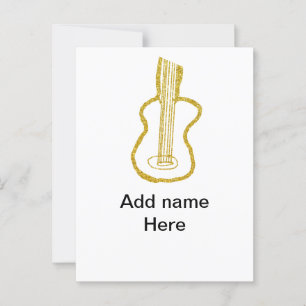 Cartão Postal Ouro brilho da guitarra acústica adicione nome rab