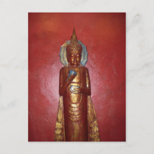 CARTÃO POSTAL OURO BUDDHA NA PAREDE VERMELHA