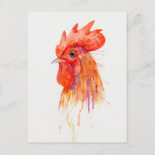 Cartão Postal Ouro de retrato do Watercolor Rooster