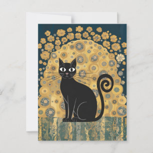 Cartão Postal Ouro Decorativo Gustav Klimt Estilo preto de Gato