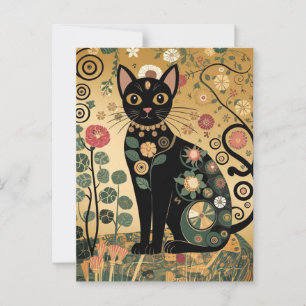 Cartão Postal Ouro Decorativo Gustav Klimt Estilo preto de Gato