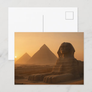 Cartão Postal Ouro Esfinge Antigo Pós-Cartaz Pirâmide do Sunset