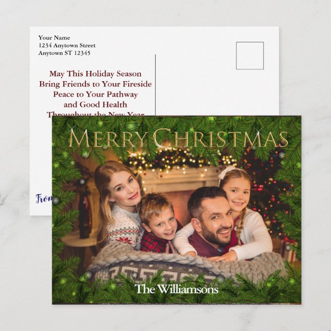 Cartão Postal Ouro Feliz Natal Entre Foto Do Pine (Frente/Verso)