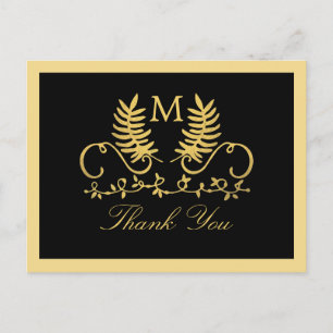 Cartão Postal Ouro Floral Emblem Weding Obrigado