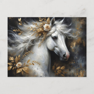 Cartão Postal Ouro Floral White Horse Art