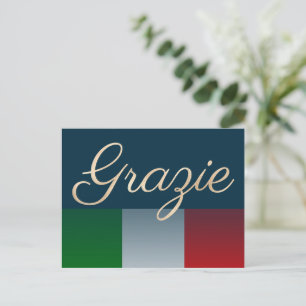 Cartão Postal Ouro Grazie na Bandeira Italiana Desbotada