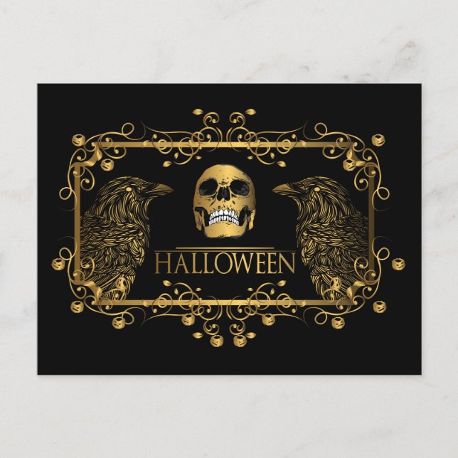 Cartão Postal Ouro Halloween Ravens (Frente)