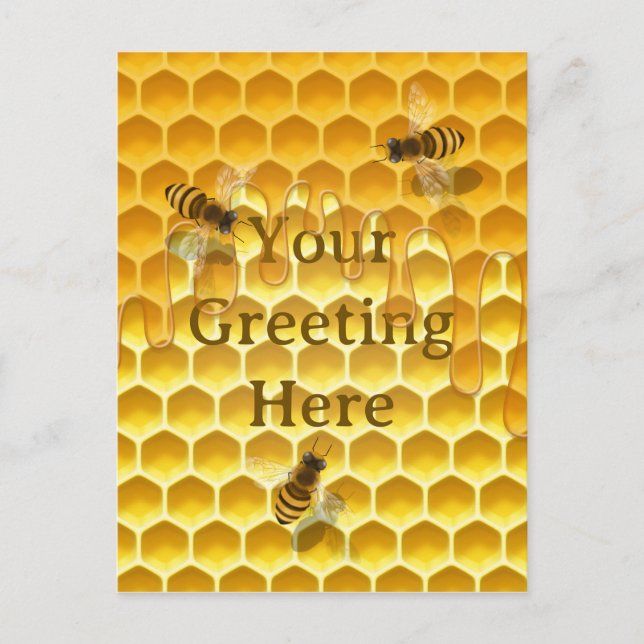Cartão Postal Ouro Honeycomb com abelhas Personalizada (Frente)