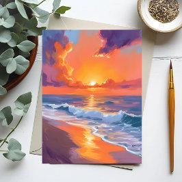 Cartão Postal Ouro Hour Orange Sunset Beach Ocean Paing