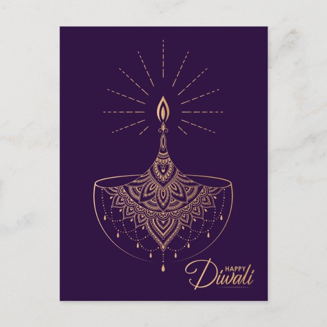 Cartão Postal Ouro Light Ornament Happy Diwali (Frente)