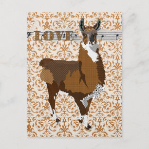 Cartão postal ouro Llama Love Damask