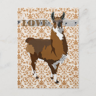 Cartão postal ouro Llama Love Damask