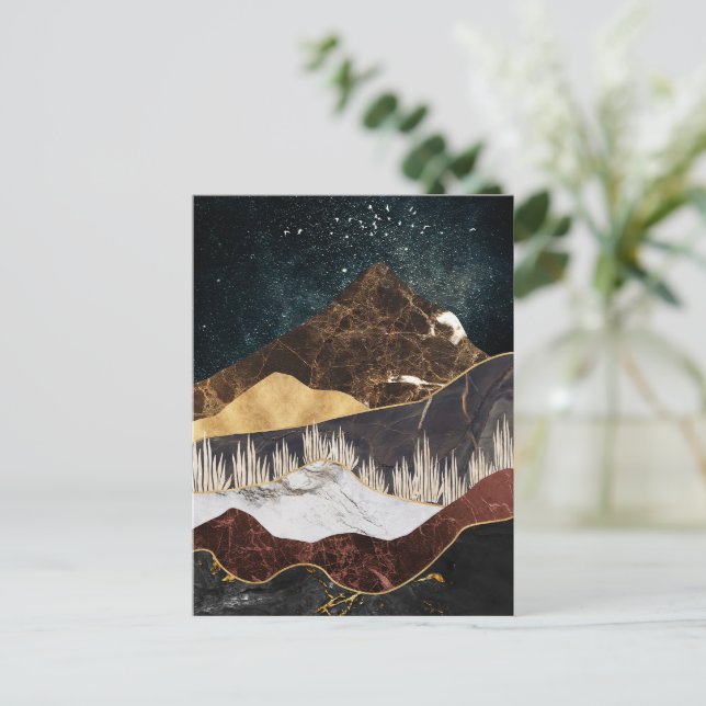 Cartão Postal Ouro Marble Mountain Sob O Céu Estrelado (Em pé/Frente)
