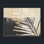 Cartão Postal Ouro Raffia - Fronteiras das Palmas<br><div class="desc">Ouro Raffia II por Jennifer Paxton Parker. Apresenta uma palma de solteiro de silhueta de folhas em cores preta e amarela/castanho.</div>