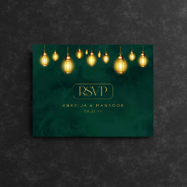 Cartão Postal Ouro Real Emerald Verde Luz Casamento RSVP