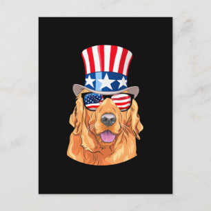 Cartão Postal Ouro Retriever America 4 de julho EUA Flag