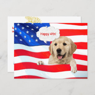 Cartão Postal Ouro Retriever E Bandeira Americana Obrigado