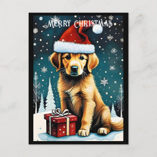 Cartão Postal Ouro Retriever Feliz Papais noeis de Natal Feriado