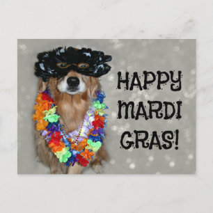 Cartão Postal Ouro Retriever Happy Mardi Gras