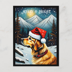Cartão Postal Ouro Retriever Snowy Mountain Papais noeis Feriado