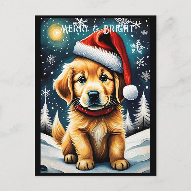Cartão Postal Ouro Retriever Snowy Papais noeis de Natal Feriado (Frente)