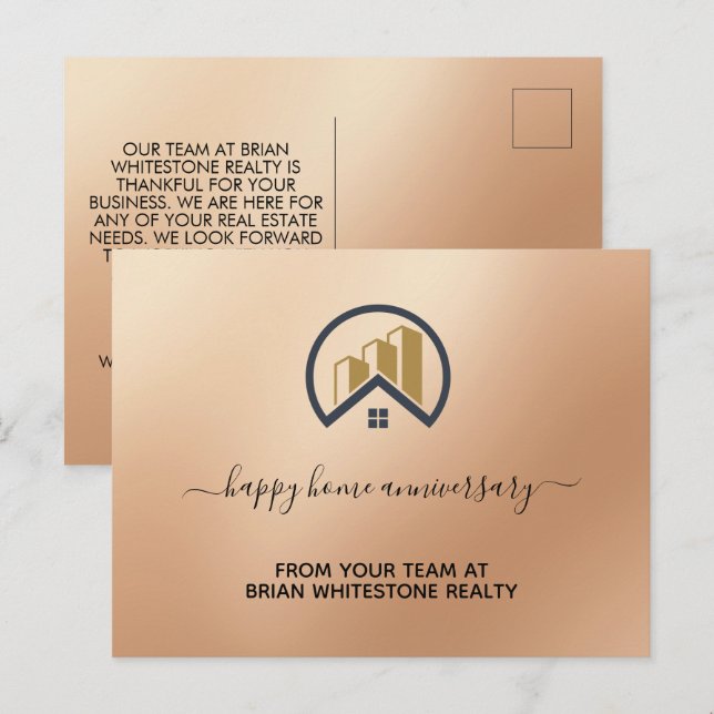 Cartão Postal Ouro Rosa | Imobiliário de Cor Vermelha (Frente/Verso)