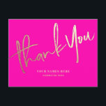 Cartão Postal Ouro Rosa Obrigado Elegante Universal<br><div class="desc">Cartão postal Ouro Rosa Obrigado Elegante Universal com texto de caligrafia moderna em folha de ouro falso</div>