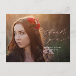 Cartão Postal Ouro Rosa Script Foto Graduação Agradecimento