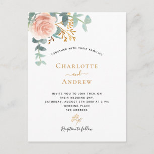 Cartão Postal Ouro rosado floral eucalipto verdejante casamento 