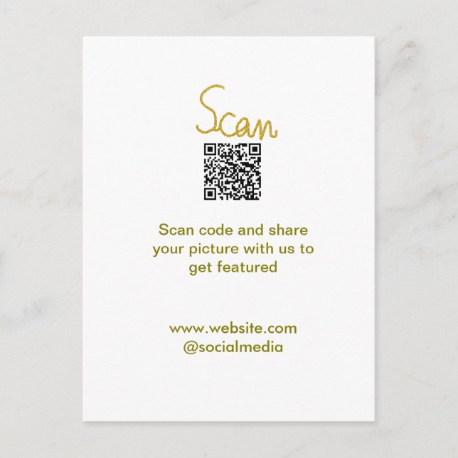 Cartão Postal Ouro Scan QR code glitter elegante calligr simples (Frente)