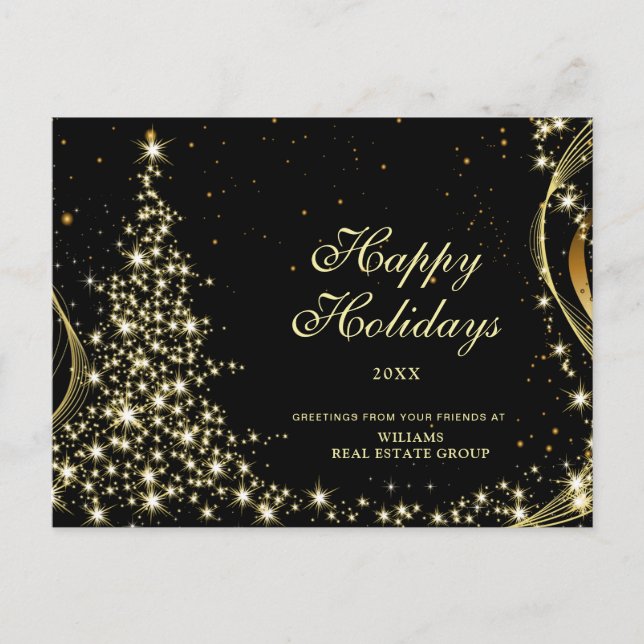 Cartão Postal Ouro Sparkle natal Stars Saudação Corporativa (Frente)