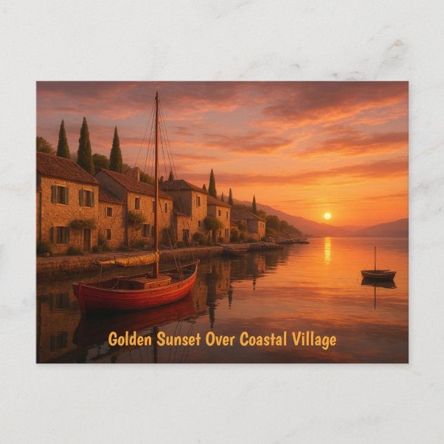 Cartão Postal Ouro Sunset Sobre Vila Costeira (Frente)