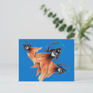Cartão Postal Ouro Surreal Goldfish Fantasy Arte Original