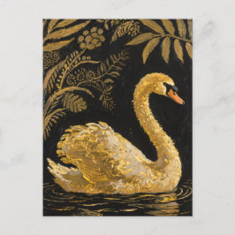 Cartão Postal Ouro Swan em um Pond Midnight
