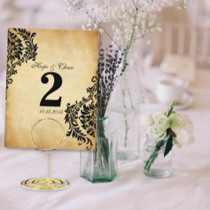 Cartão Postal Ouro Vintage Damask Swirls Table Number Cards
