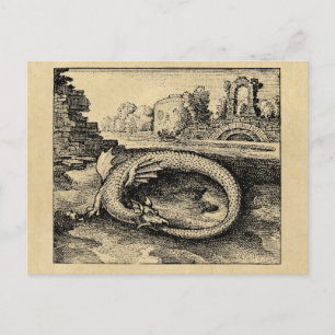 Cartão Postal Ouroboros Dragão Mordendo é a Cauda Sepia