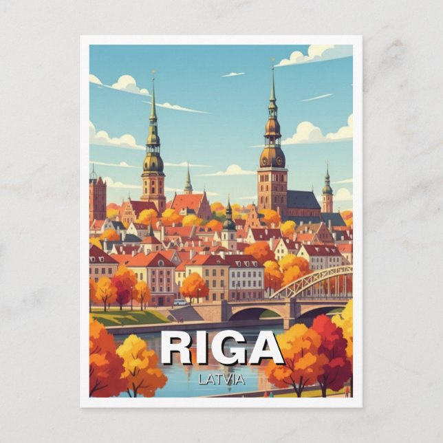 Cartão Postal Outono em Riga Letônia Viagem (Frente)