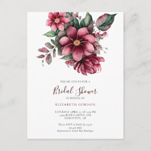Cartão Postal Outono Floral Burgundy Chuveiro Nupcial Aquarela