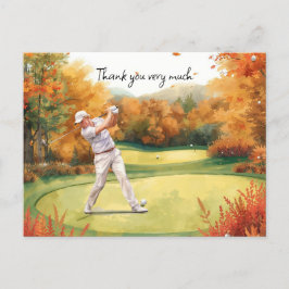 Cartão Postal Outono Golfer no campo de golfe, obrigado de aquar