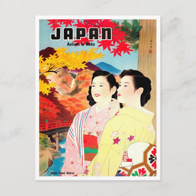 Cartão Postal Outono na viagens vintage do Japão (Frente)