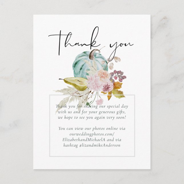 Cartão Postal Outono Rústico Outono Abóboras Figos Flores Casame (Frente)