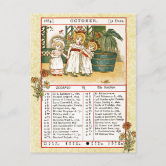 Cartão Postal Outubro de 1884 Almanac. Scorpio, Escorpião
