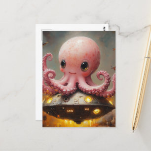 Cartão Postal OVNI de Octopus Rosa Bebê