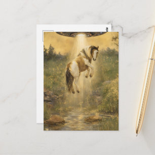 Cartão Postal OVNI levando um lindo cavalo Gypsy Vanner