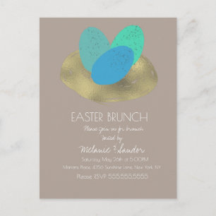 Cartão Postal Ovo de Páscoa Manchado Dourado Jantar Brunch Famíl