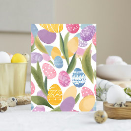 Cartão Postal Ovos de Páscoa Coloridos | Bonito Watercolor Pinta