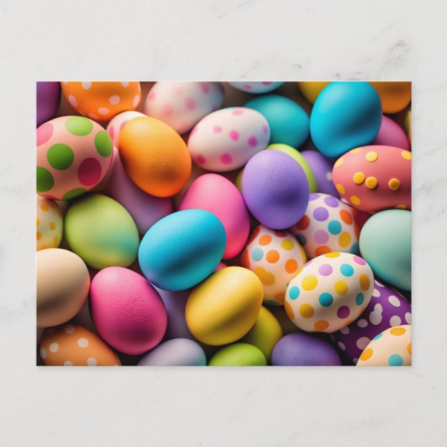Cartão Postal Ovos de Páscoa Coloridos e Felizes (Frente)