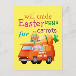Cartão Postal Ovos de Páscoa Coloridos para Carrots Bunny Bus